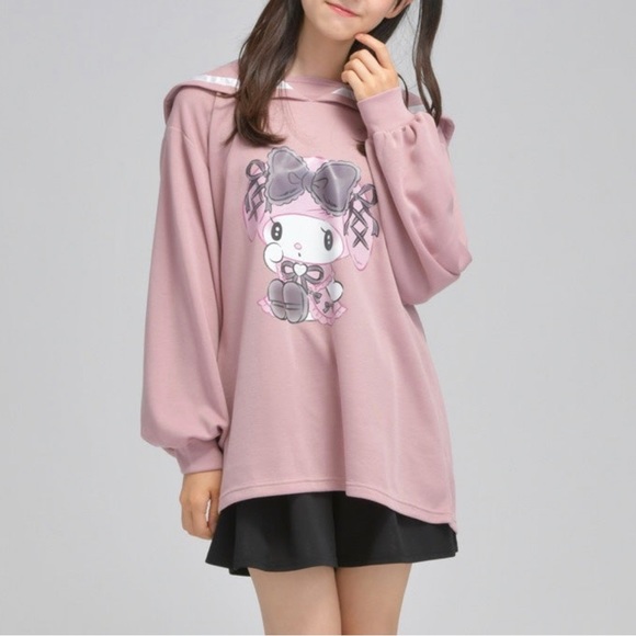 jfashion Api sanrio my melody goth lolita jk uniform pink sailor sweatshirt - Picture 3 of 6